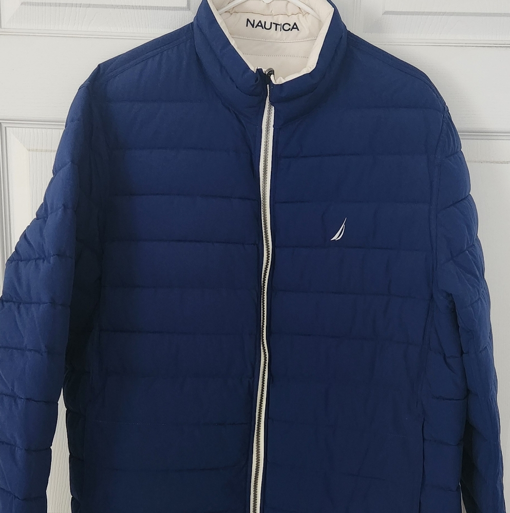 Nautica Men's Revesible Blue/white Puffer Jacket